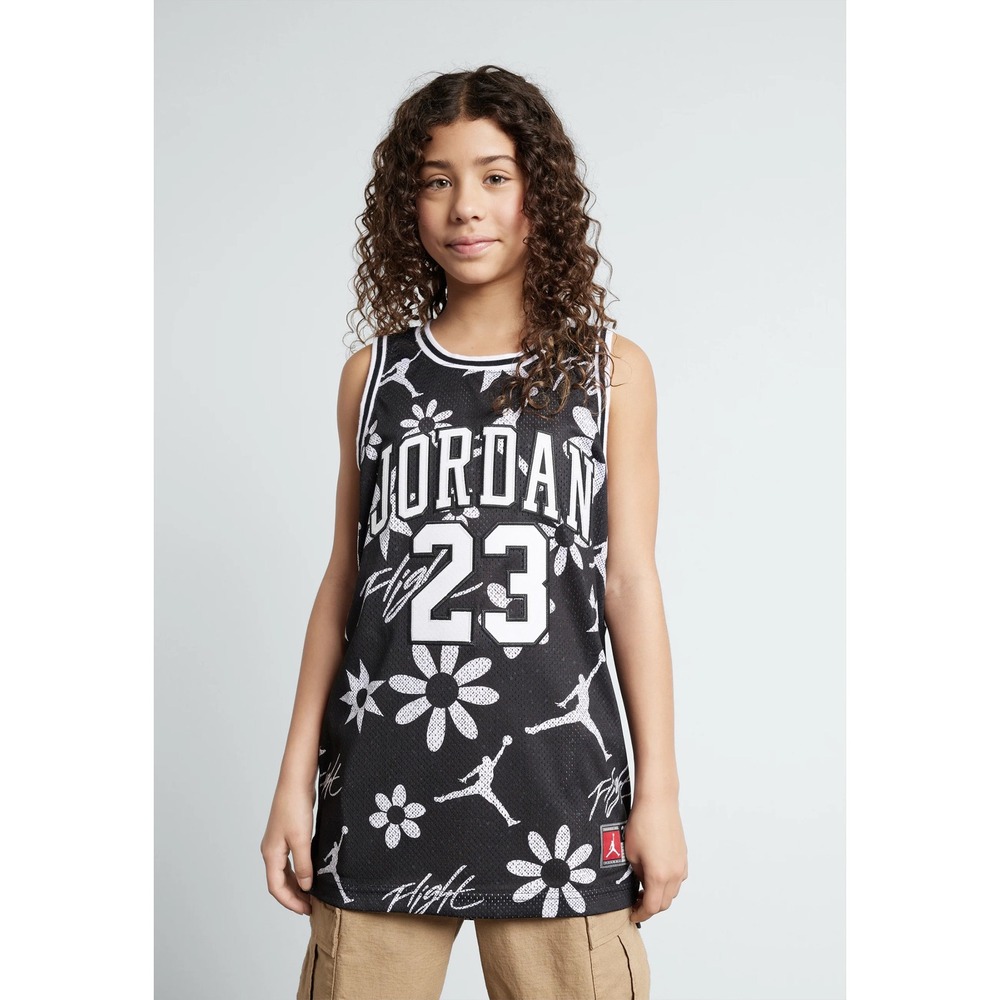 Jordan 23 Floral Print Jersey Youth Medium Black White Jumpman Mesh Tank